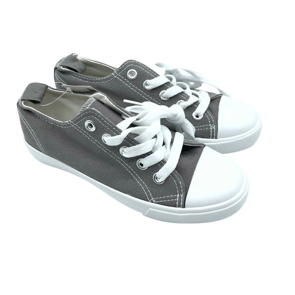 Shoe Shox Boys Girls Low Top Sneakers Canvas Lace Up Gray Size 1